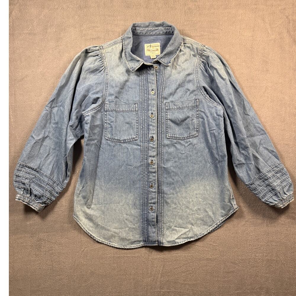 American Eagle Denim‎ Button Up Shirt Ruffle Chambray Size Medium